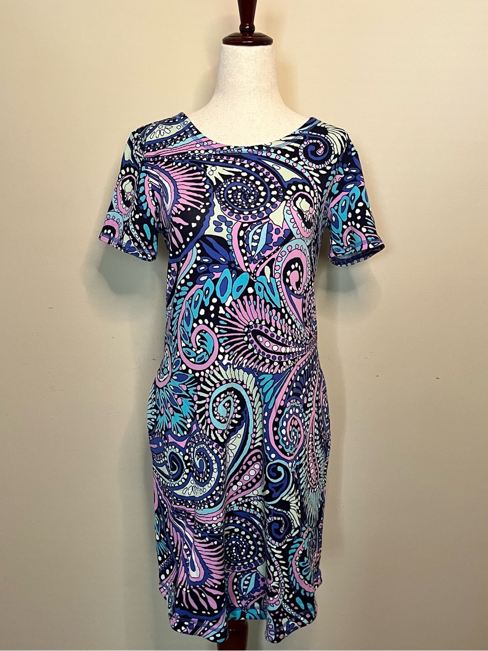 Talbots Multi-Color Paisley Short Sleeve Dress - Blue, Pink, Purple